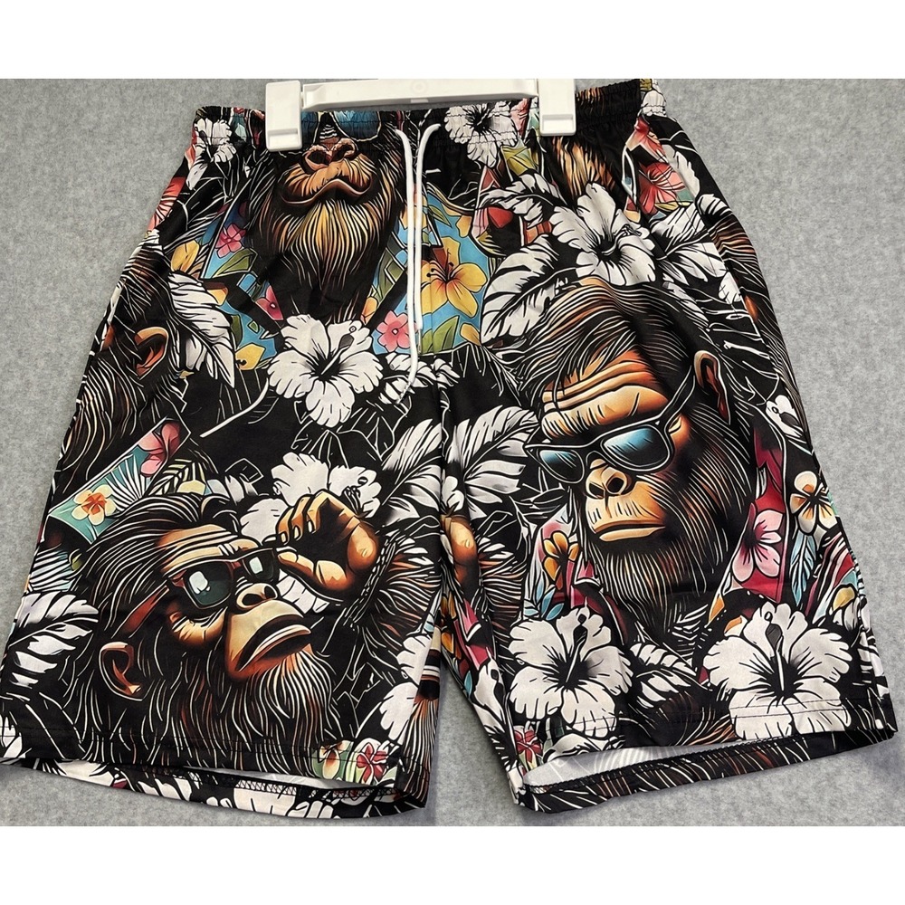 Novelty Men's Swim Trunks/Board Shorts "Apes in Sunglasses" Graphic Print Sz M